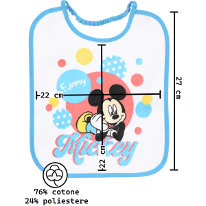 BAVETTE TOPOLINO DISNEY SET 6 BAVAGLINI 27 X 22,5 CM IN SPUGNA PER BAMBINI - EZ09014