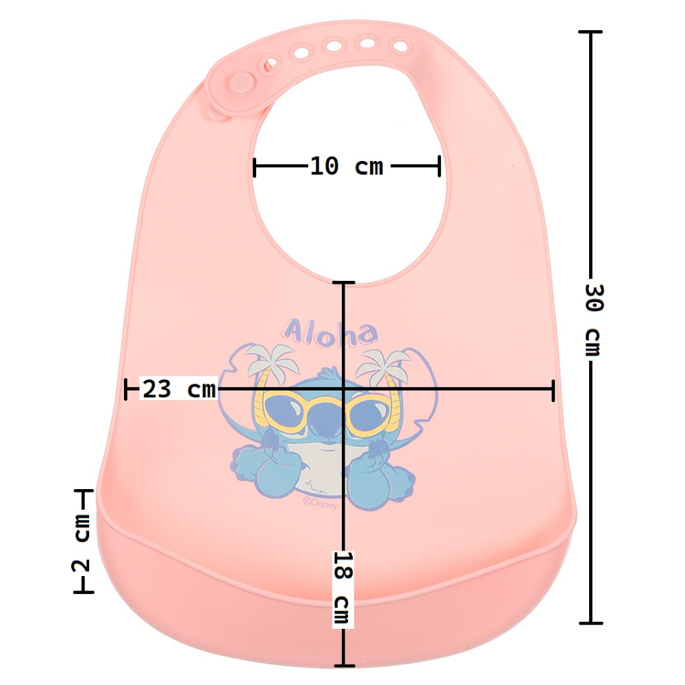BAVETTO STITCH DISNEY BAVAGLINO IN SILICONE 30 X 23 CM CON TASCA RACCOGLI BRICIOLE PER BAMBINI - EZ09019
