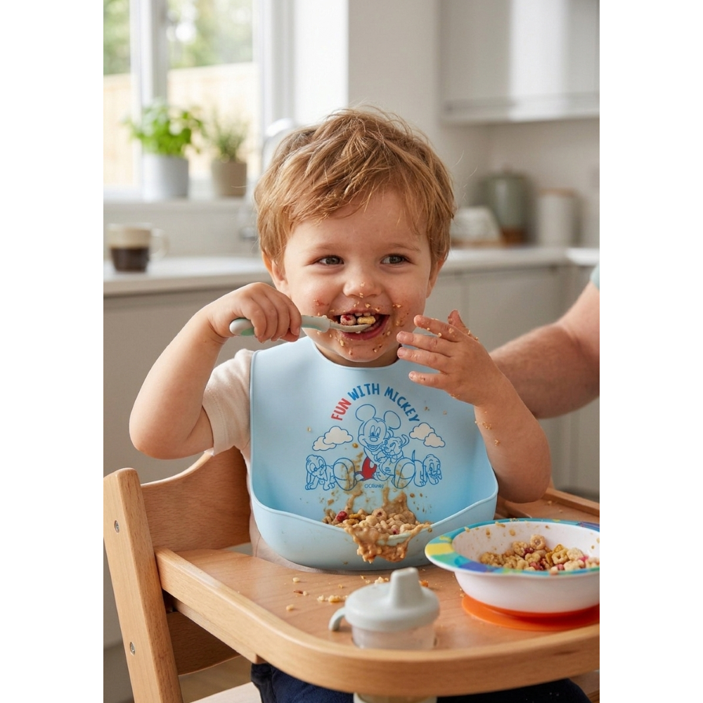 BAVETTO TOPOLINO DISNEY BAVAGLINO IN SILICONE 30 X 23 CM CON TASCA RACCOGLI BRICIOLE PER BAMBINI - EZ09010