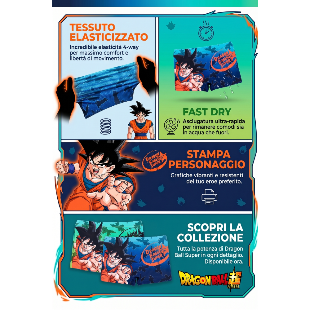 COSTUME DA BAGNO DRAGON BALL SUPER MODELLO PARIGAMBA BOXER MARE PISCINA BAMBINO - EZ18179VERDE