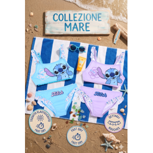COSTUME DA BAGNO STITCH DISNEY BIKINI MARE DUE PEZZI TOP E SLIP BAMBINA - EZ18070AZZURRO