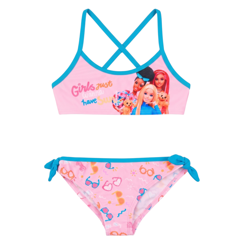 COSTUME DA BAGNO BARBIE MATTEL 2 PEZZI BIKINI MARE TOP E SLIP BAMBINA - EZ18019ROSA