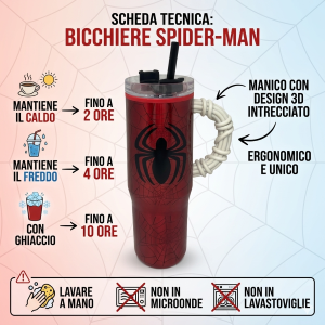BICCHIERE TERMICO CON CANNUCCIA SPIDERMAN MARVEL MANICO 3D 770 ML - 86683