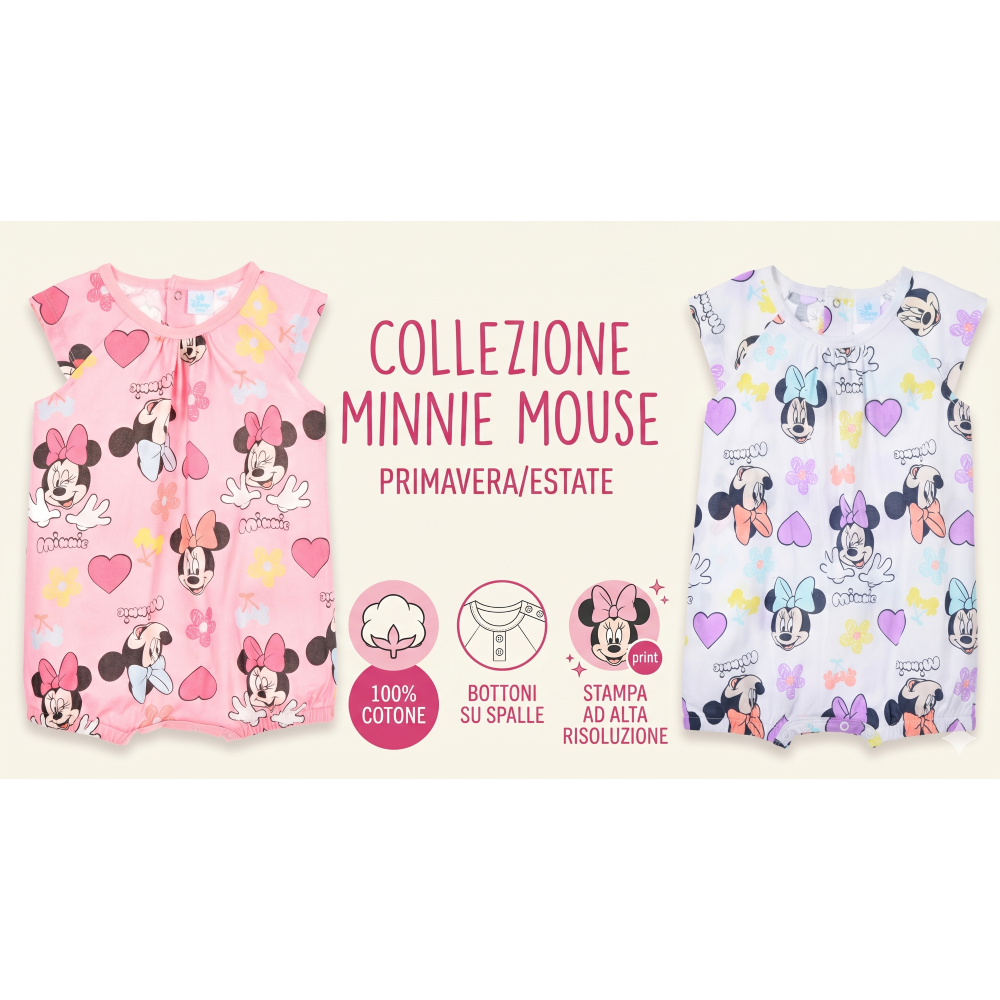 PAGLIACCETTO MINNIE DISNEY BODY SMANICATO 100% COTONE NEONATA - EZ00005ROSA