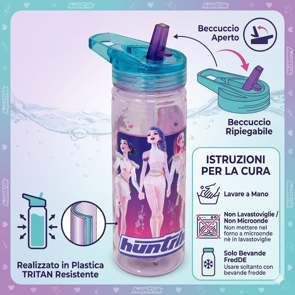 BORRACCIA ECOZEN HUNTRIX K-POP DEMON HUNTERS IN TRITAN BOTTIGLIA CON BECCUCCIO RIPIEGABILE 580 ML -86823