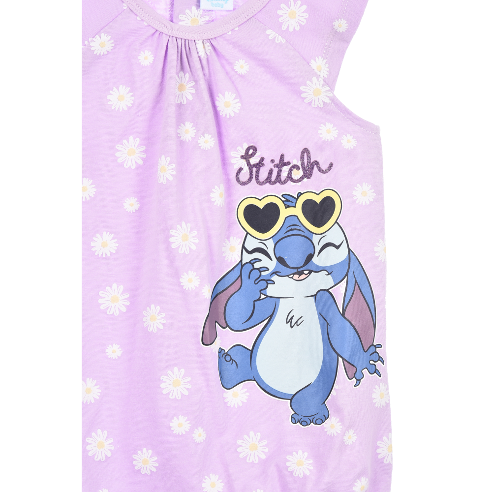 PAGLIACCETTO STITCH DISNEY BODY SMANICATO 100% COTONE NEONATA - EZ00001LILLA