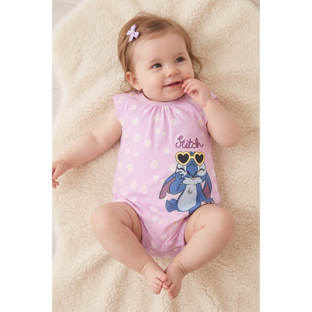 PAGLIACCETTO STITCH DISNEY BODY SMANICATO 100% COTONE NEONATA - EZ00001LILLA