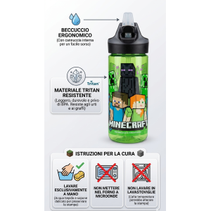 BORRACCIA TRITAN MINECRAFT BOTTIGLIA 620 ML CON APERTURA POP-UP - 86699