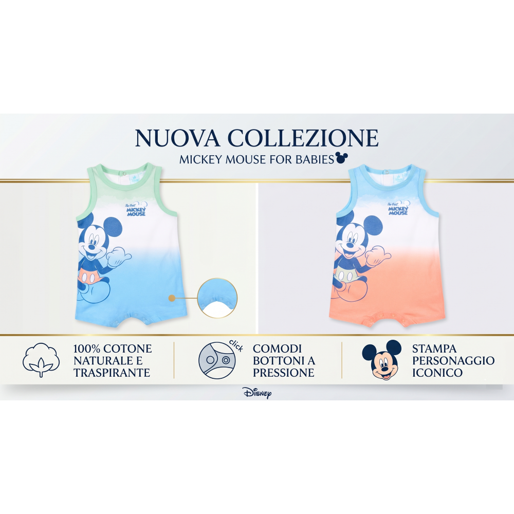 PAGLIACCETTO TOPOLINO DISNEY BODY SMANICATO 100% COTONE NEONATO - EZ00010ARANCIO