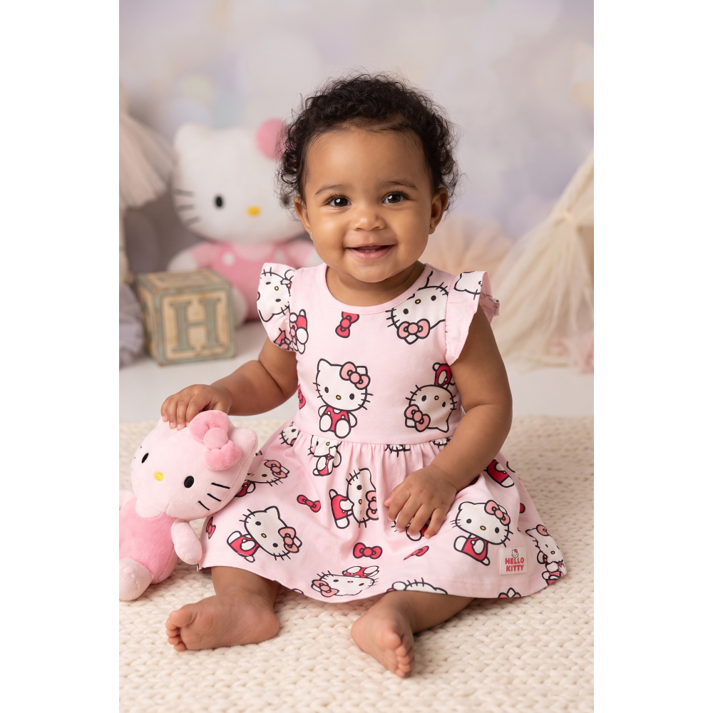 ABITO HELLO KITTY SANRIO SMANICATO NEONATA VESTITINO SCAMICIATA IN COTONE - EZ00016ROSA