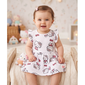 ABITO HELLO KITTY SANRIO SMANICATO NEONATA VESTITINO SCAMICIATA IN COTONE - EZ00016BIANCO
