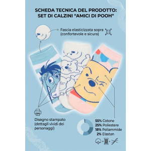 CALZINI WINNIE THE POOH DISNEY IN MISTO COTONE 3 PAIA ASSORTITI ADULTO 36/41 - EZ39002/1