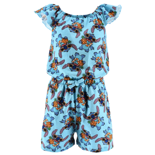 TUTINA CORTA STITCH DISNEY BAMBINA COMPLETO CON VITA ELASTICA IN COTONE - EZ10069AZZURRO