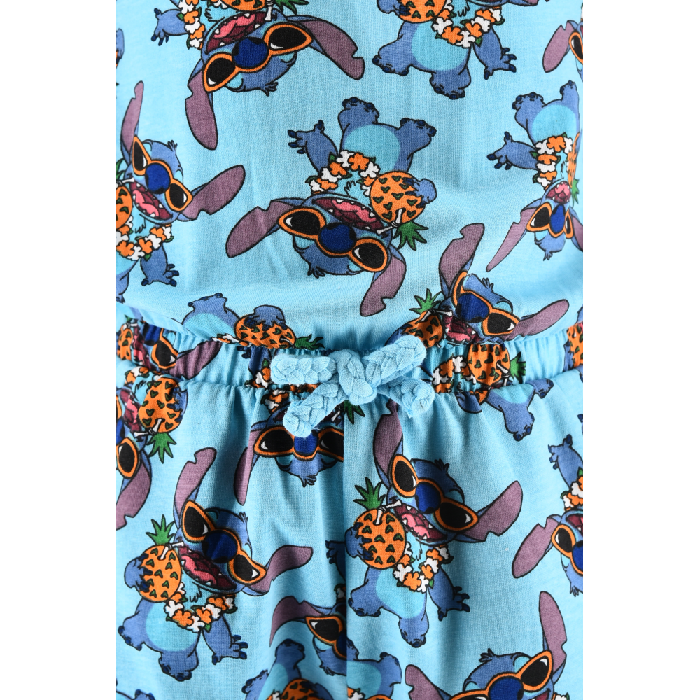 TUTINA CORTA STITCH DISNEY BAMBINA COMPLETO CON VITA ELASTICA IN COTONE - EZ10069AZZURRO