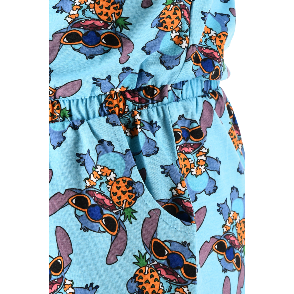 TUTINA CORTA STITCH DISNEY BAMBINA COMPLETO CON VITA ELASTICA IN COTONE - EZ10069AZZURRO