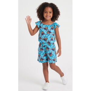 TUTINA CORTA STITCH DISNEY BAMBINA COMPLETO CON VITA ELASTICA IN COTONE - EZ10069AZZURRO