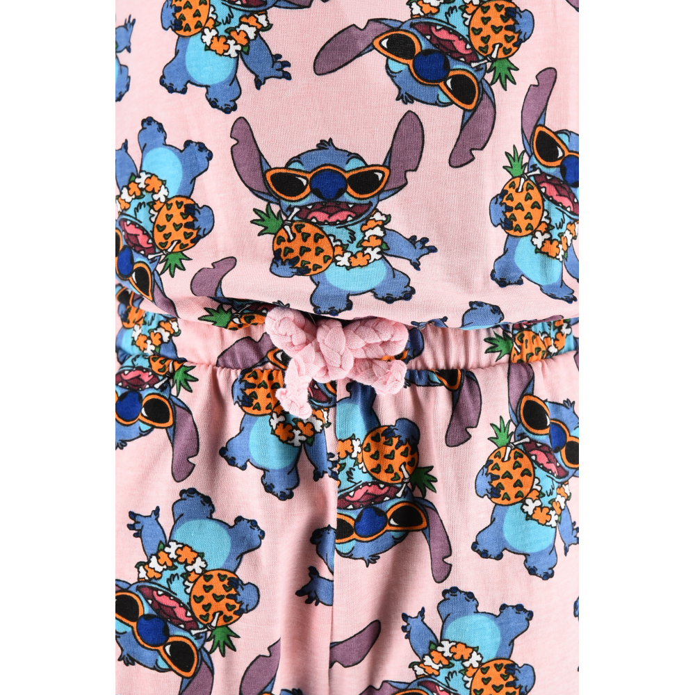 TUTINA CORTA STITCH DISNEY BAMBINA COMPLETO CON VITA ELASTICA IN COTONE - EZ10069ROSA