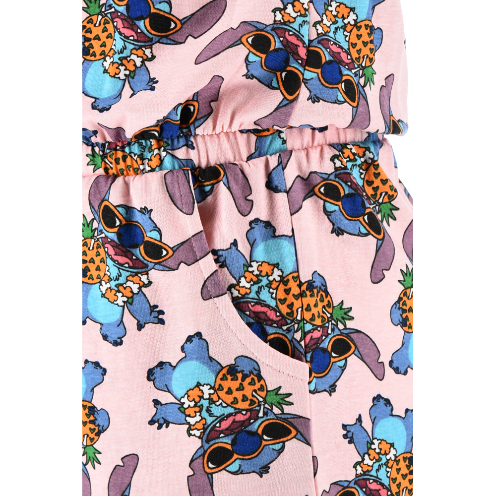 TUTINA CORTA STITCH DISNEY BAMBINA COMPLETO CON VITA ELASTICA IN COTONE - EZ10069ROSA