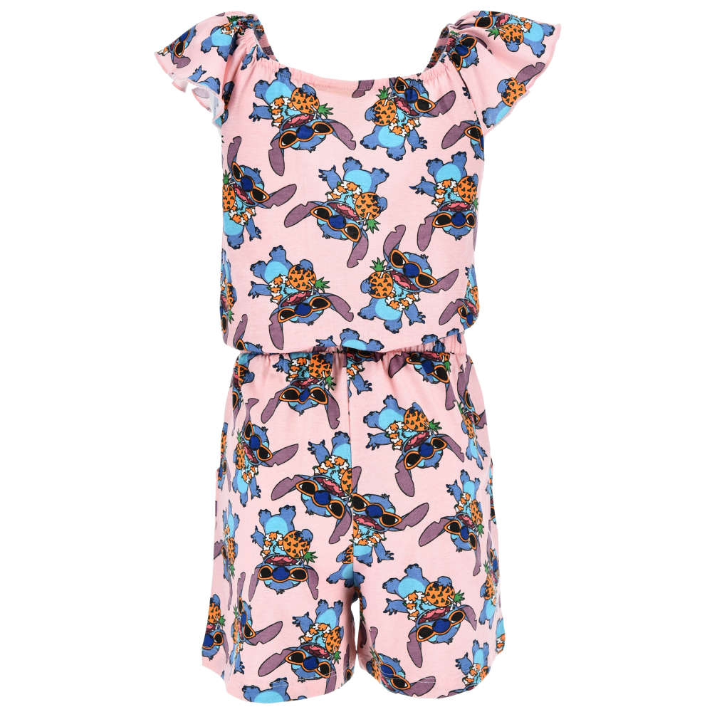 TUTINA CORTA STITCH DISNEY BAMBINA COMPLETO CON VITA ELASTICA IN COTONE - EZ10069ROSA