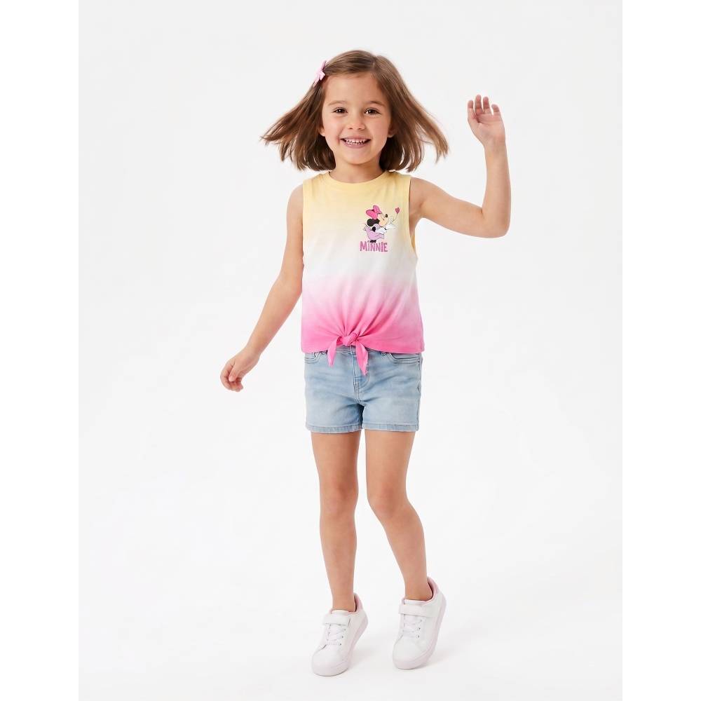 CANOTTA MINNIE TOPOLINO DISNEY BAMBINA SMANICATA SFUMATA CON NODO FRONTALE 100% COTONE - EZ10093GIALLO