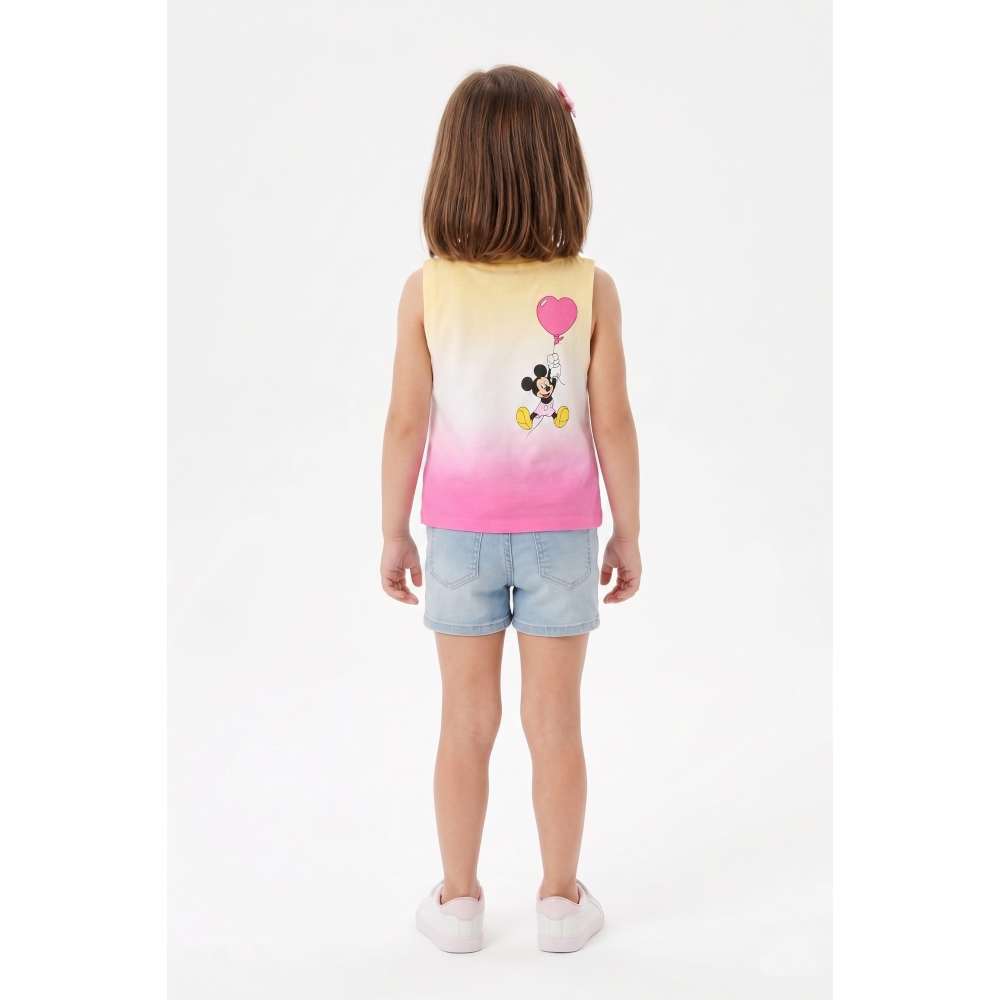CANOTTA MINNIE TOPOLINO DISNEY BAMBINA SMANICATA SFUMATA CON NODO FRONTALE 100% COTONE - EZ10093GIALLO