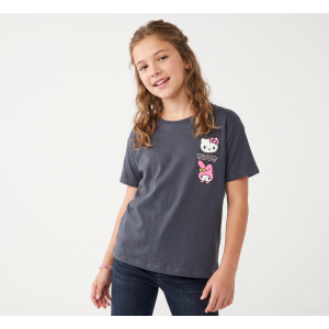 T-SHIRT HELLO KITTY & FRIENDS SANRIO MANICHE CORTE MAGLIETTA 100% COTONE BAMBINA RAGAZZA - EZ16023GRIGIO