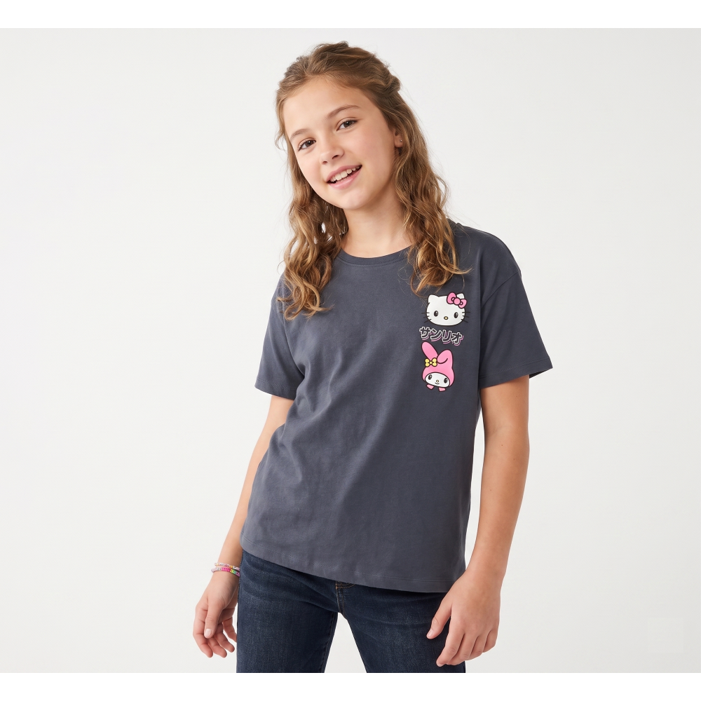 T-SHIRT HELLO KITTY & FRIENDS SANRIO MANICHE CORTE MAGLIETTA 100% COTONE BAMBINA RAGAZZA - EZ16023GRIGIO