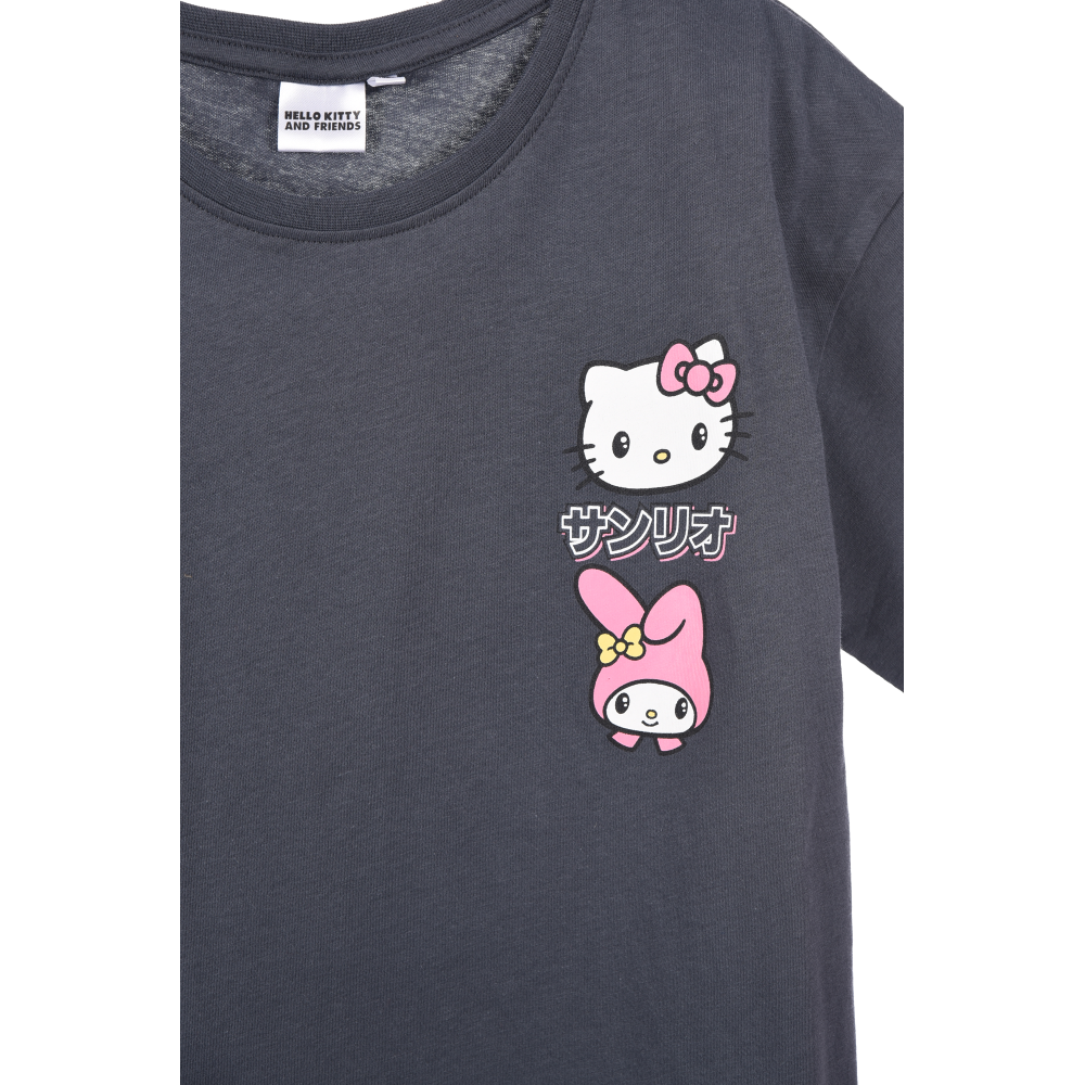 T-SHIRT HELLO KITTY & FRIENDS SANRIO MANICHE CORTE MAGLIETTA 100% COTONE BAMBINA RAGAZZA - EZ16023GRIGIO