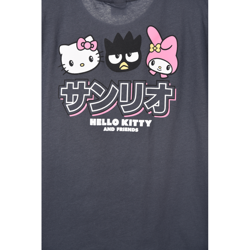 T-SHIRT HELLO KITTY & FRIENDS SANRIO MANICHE CORTE MAGLIETTA 100% COTONE BAMBINA RAGAZZA - EZ16023GRIGIO