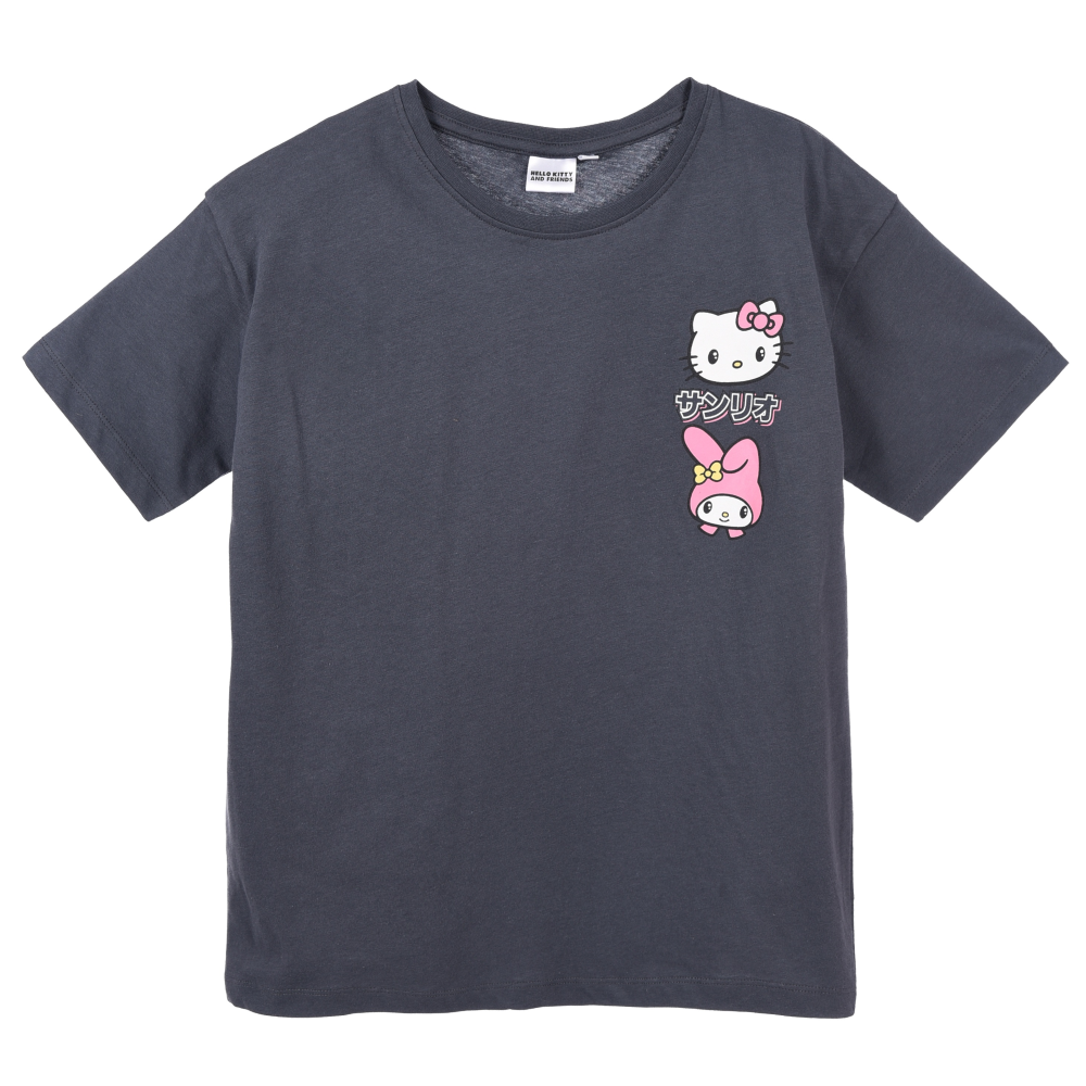 T-SHIRT HELLO KITTY & FRIENDS SANRIO MANICHE CORTE MAGLIETTA 100% COTONE BAMBINA RAGAZZA - EZ16023GRIGIO