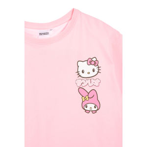 T-SHIRT HELLO KITTY & FRIENDS SANRIO MANICHE CORTE MAGLIETTA 100% COTONE BAMBINA RAGAZZA - EZ16023ROSA