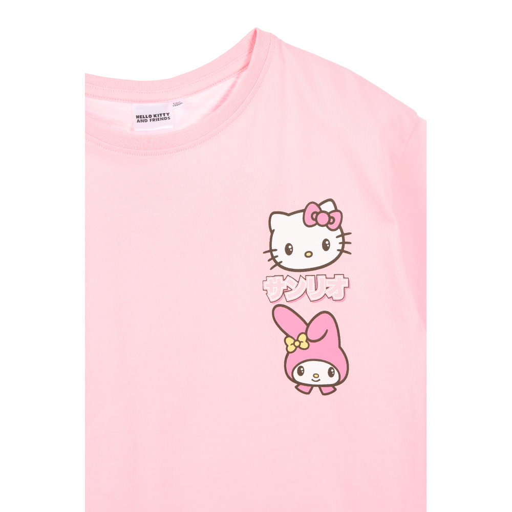 T-SHIRT HELLO KITTY & FRIENDS SANRIO MANICHE CORTE MAGLIETTA 100% COTONE BAMBINA RAGAZZA - EZ16023ROSA