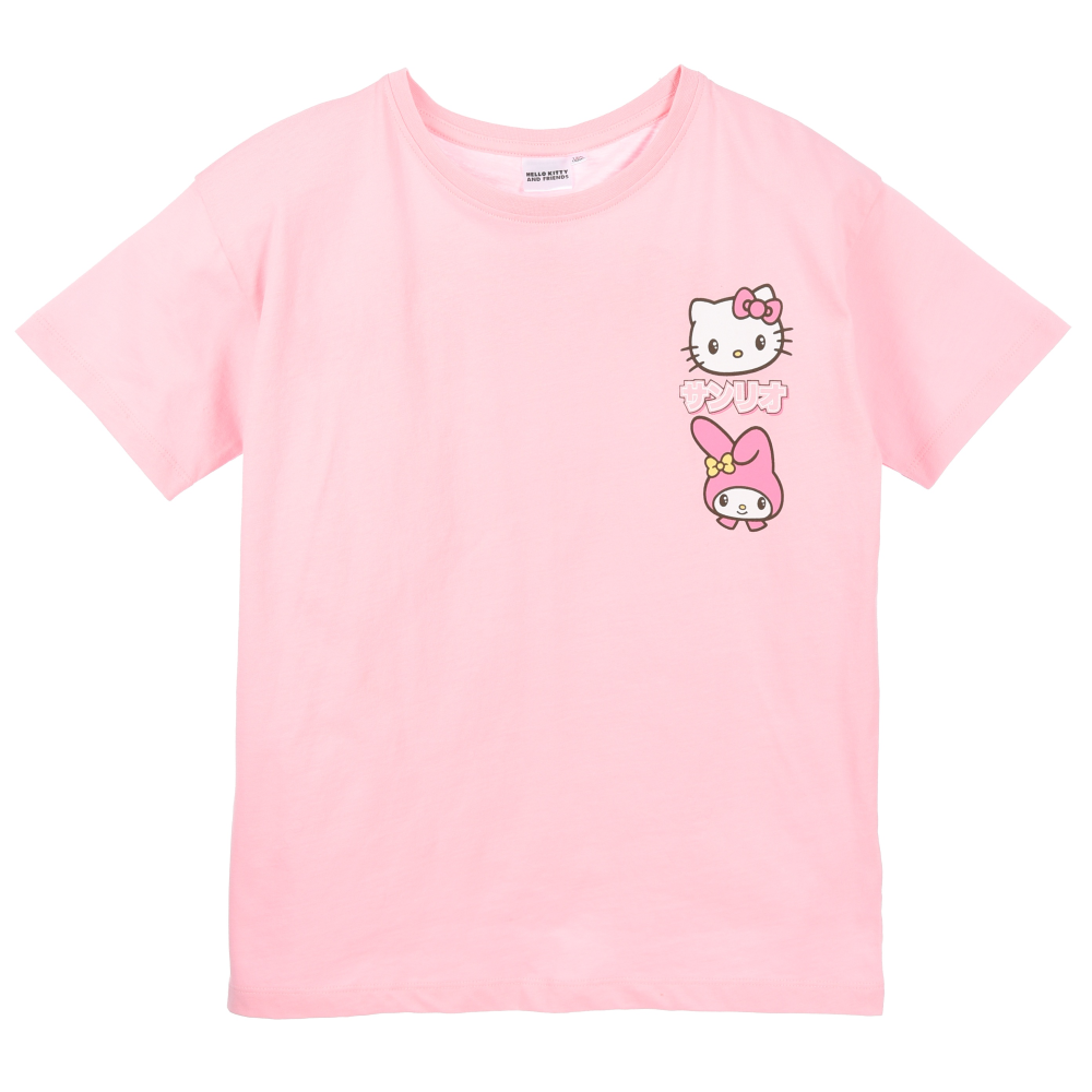 T-SHIRT HELLO KITTY & FRIENDS SANRIO MANICHE CORTE MAGLIETTA 100% COTONE BAMBINA RAGAZZA - EZ16023ROSA
