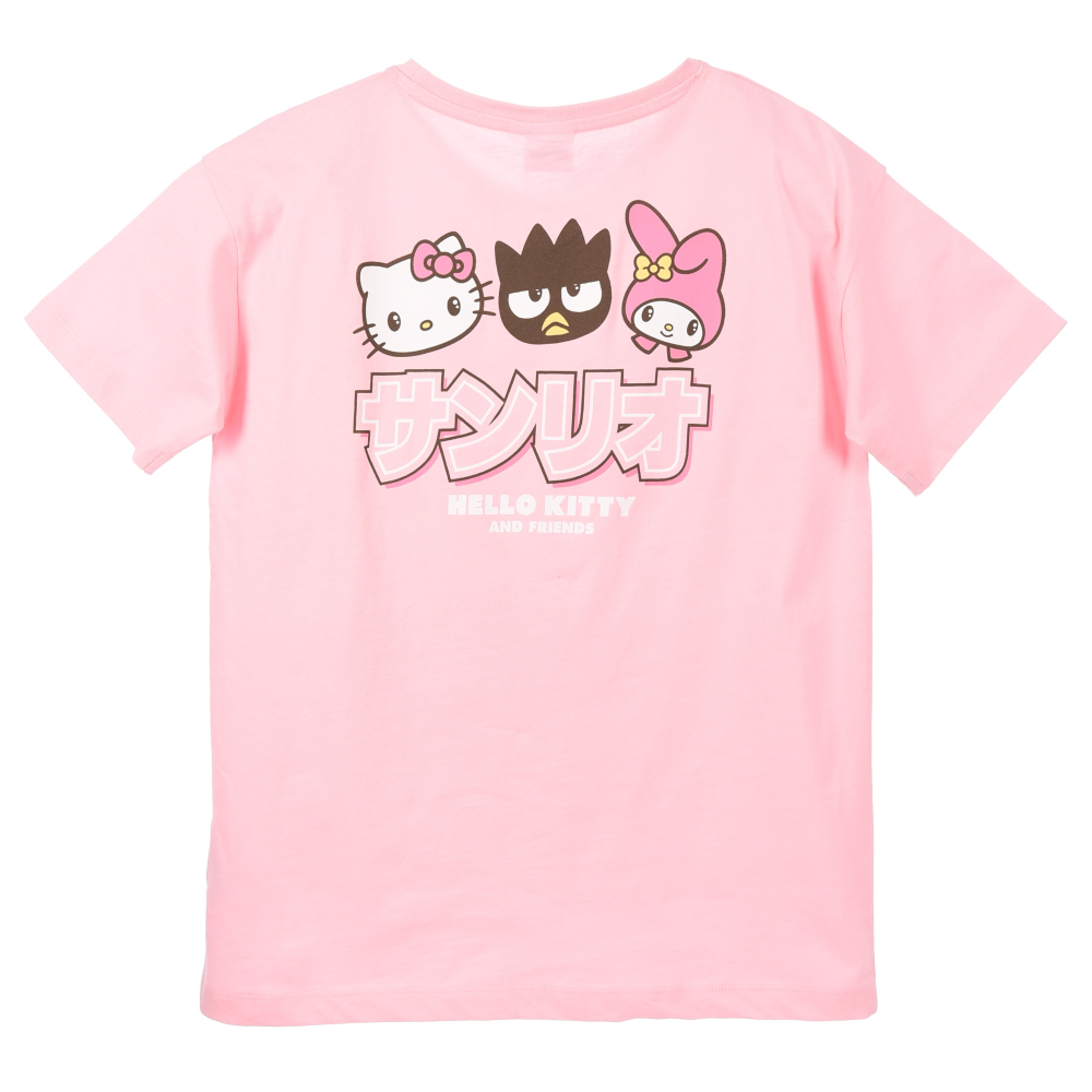T-SHIRT HELLO KITTY & FRIENDS SANRIO MANICHE CORTE MAGLIETTA 100% COTONE BAMBINA RAGAZZA - EZ16023ROSA