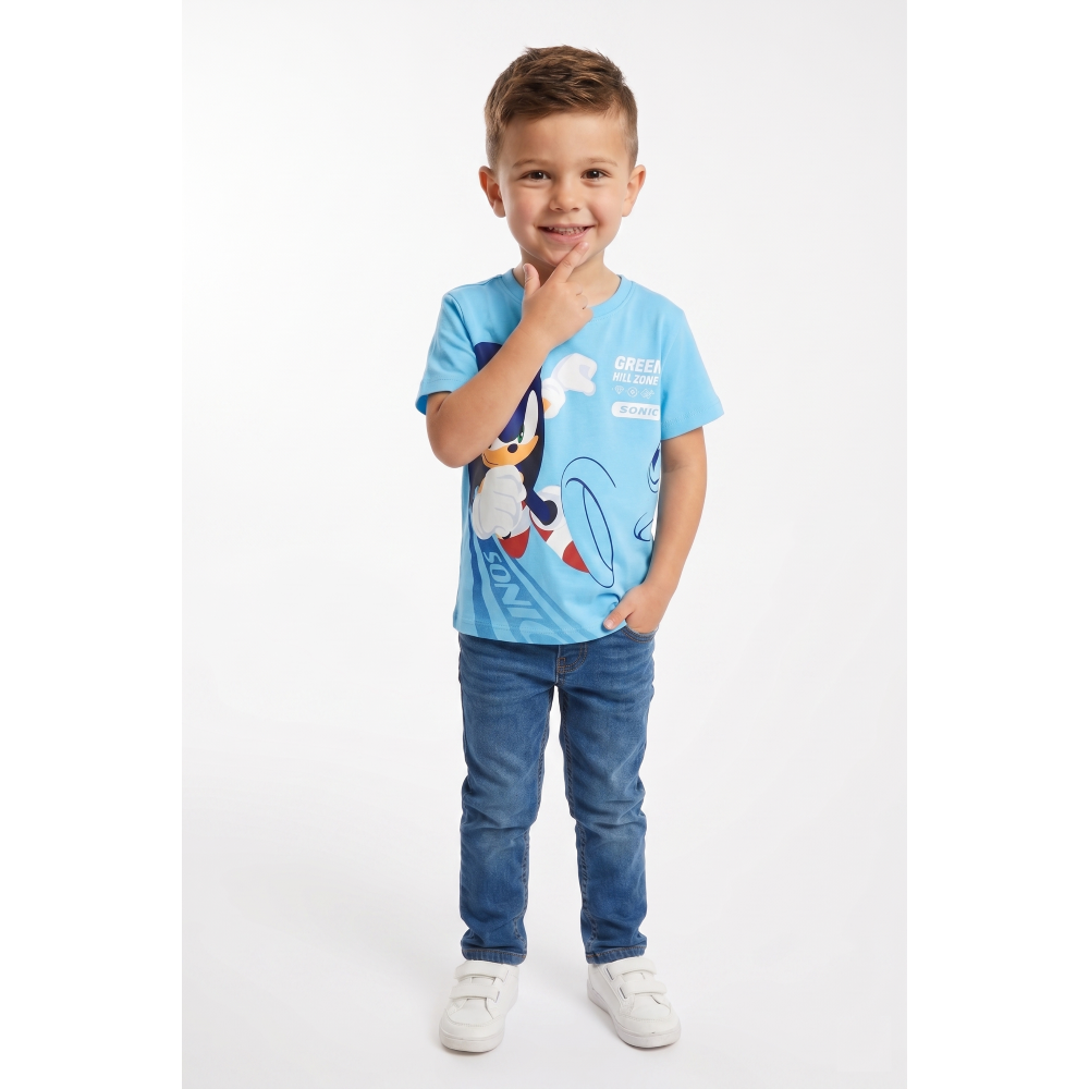 T-SHIRT SONIC THE HEDGEHOG MANICHE CORTE MAGLIETTA 100% COTONE BAMBINO - EZ10143TURCHESE