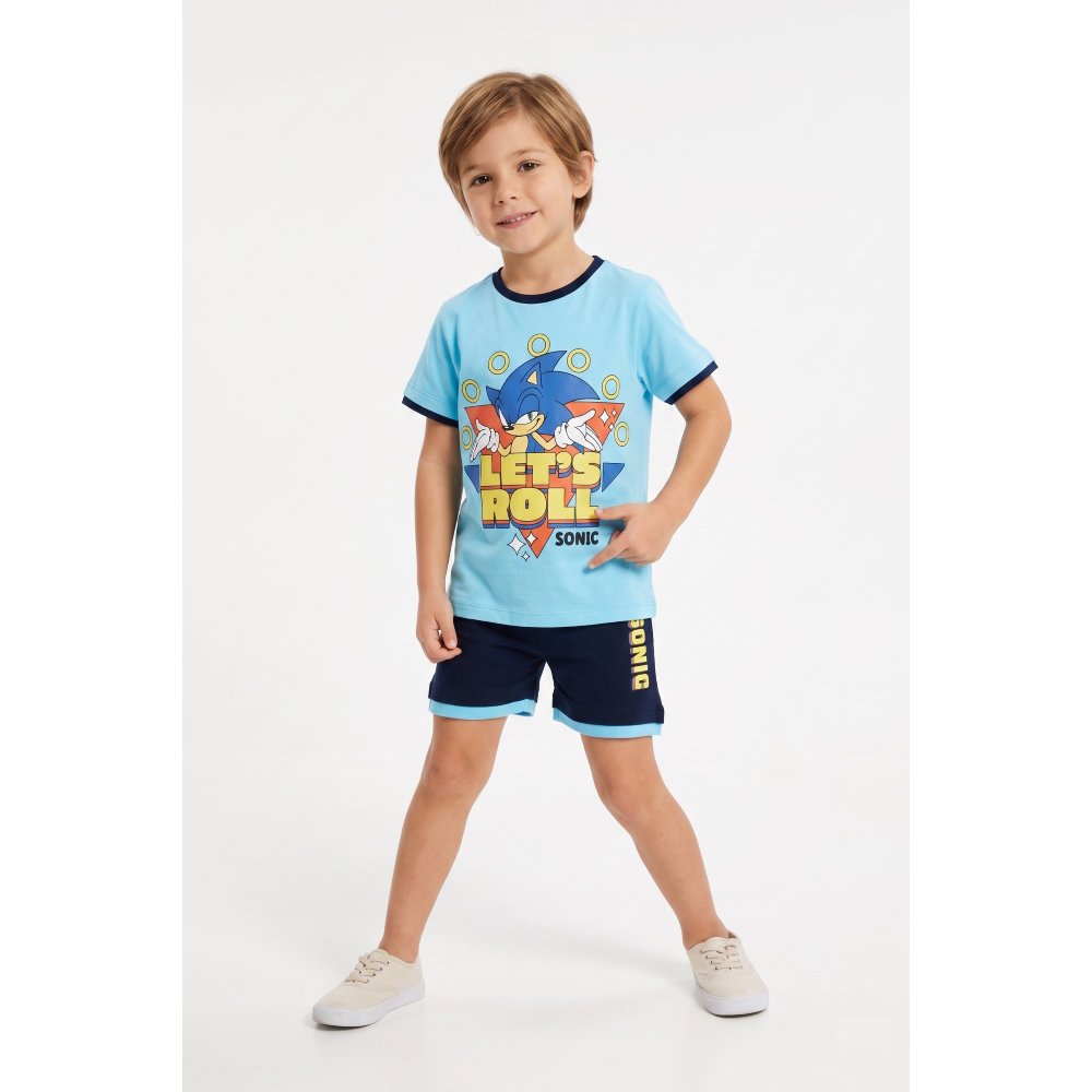 COMPLETO SONIC THE HEDGEHOG 2 PEZZI T-SHIRT E BERMUDA IN COTONE BAMBINO - EZ10226AZZURRO