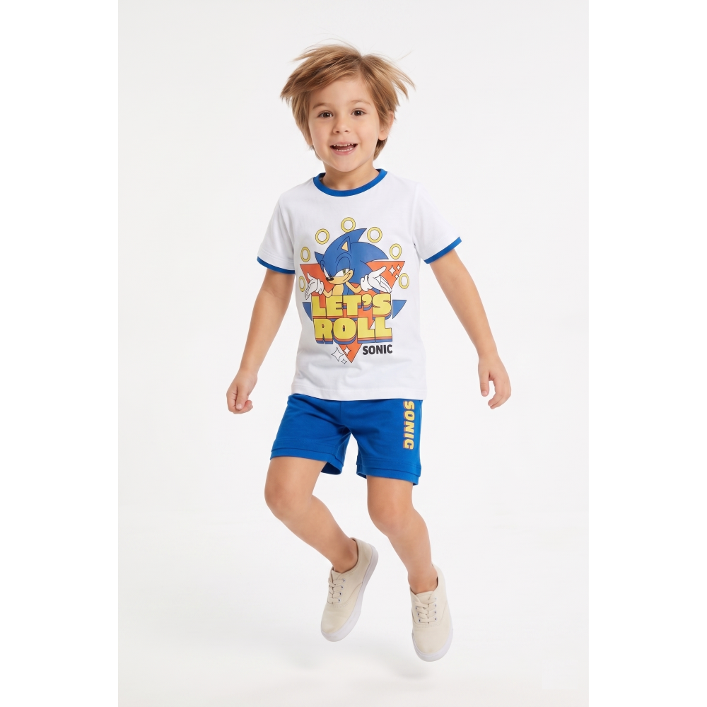COMPLETO SONIC THE HEDGEHOG 2 PEZZI T-SHIRT E BERMUDA IN COTONE BAMBINO - EZ10226BIANCO