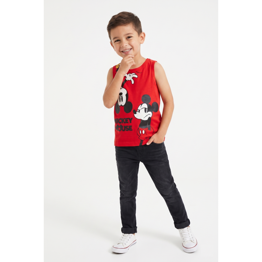 CANOTTA TOPOLINO DISNEY BAMBINO SMANICATA 100% COTONE CON STAMPA FRONTALE - EZ10158ROSSO