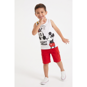 CANOTTA TOPOLINO DISNEY BAMBINO SMANICATA 100% COTONE CON STAMPA FRONTALE - EZ10158BIANCO