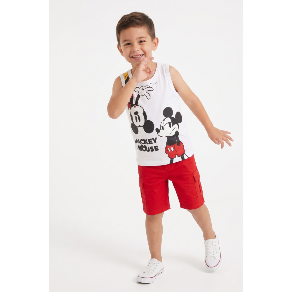 CANOTTA TOPOLINO DISNEY BAMBINO SMANICATA 100% COTONE CON STAMPA FRONTALE - EZ10158BIANCO