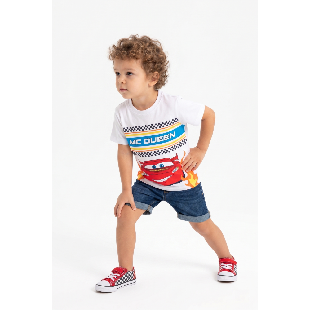 T-SHIRT CARS DISNEY MANICHE CORTE MAGLIETTA 100% COTONE BAMBINO - EZ10098BIANCO