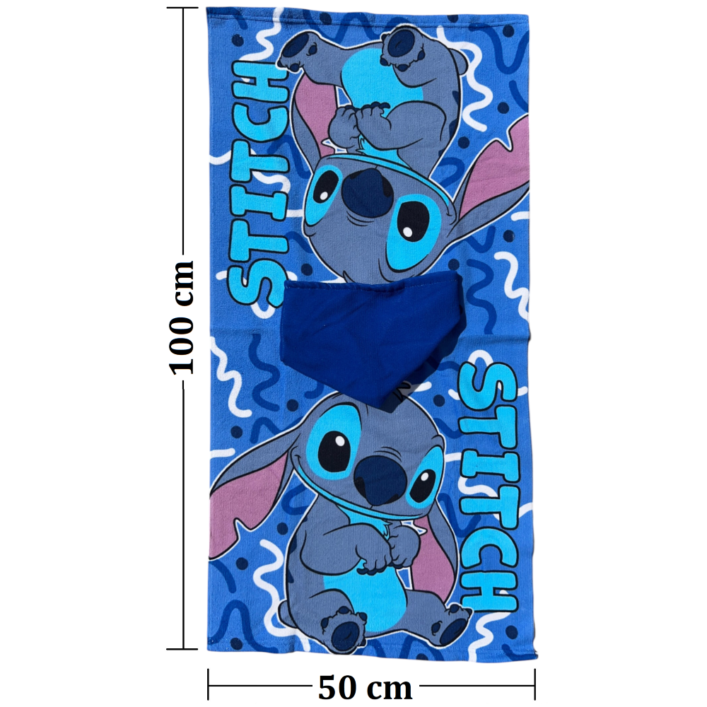 PONCHO MARE STITCH DISNEY 100 X 50 CM ACCAPPATOIO PER BAMBINI 100% PL - STI2075