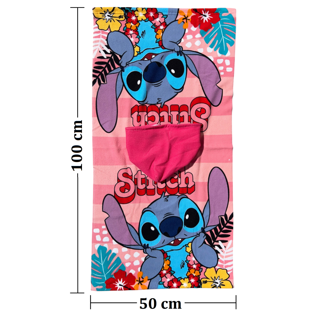 PONCHO MARE STITCH DISNEY 100 X 50 CM ACCAPPATOIO PER BAMBINI 100% PL - STI2079