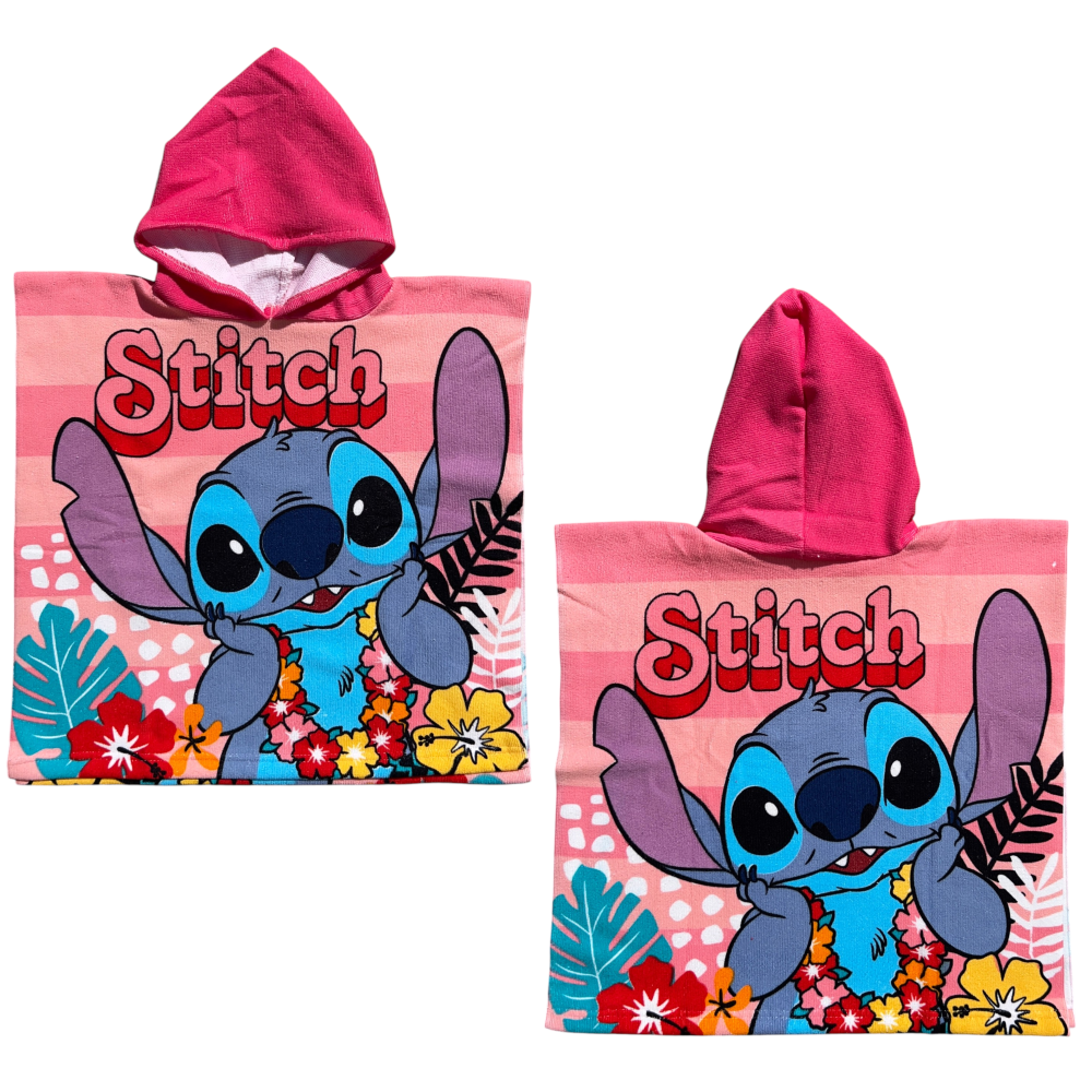 PONCHO MARE STITCH DISNEY 100 X 50 CM ACCAPPATOIO PER BAMBINI 100% PL - STI2079