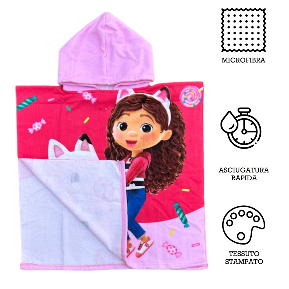 PONCHO MARE GABBY'S DOLLHOUSE 110 X 55 CM ACCAPPATOIO PER BAMBINI 100% PL - GABBY1441
