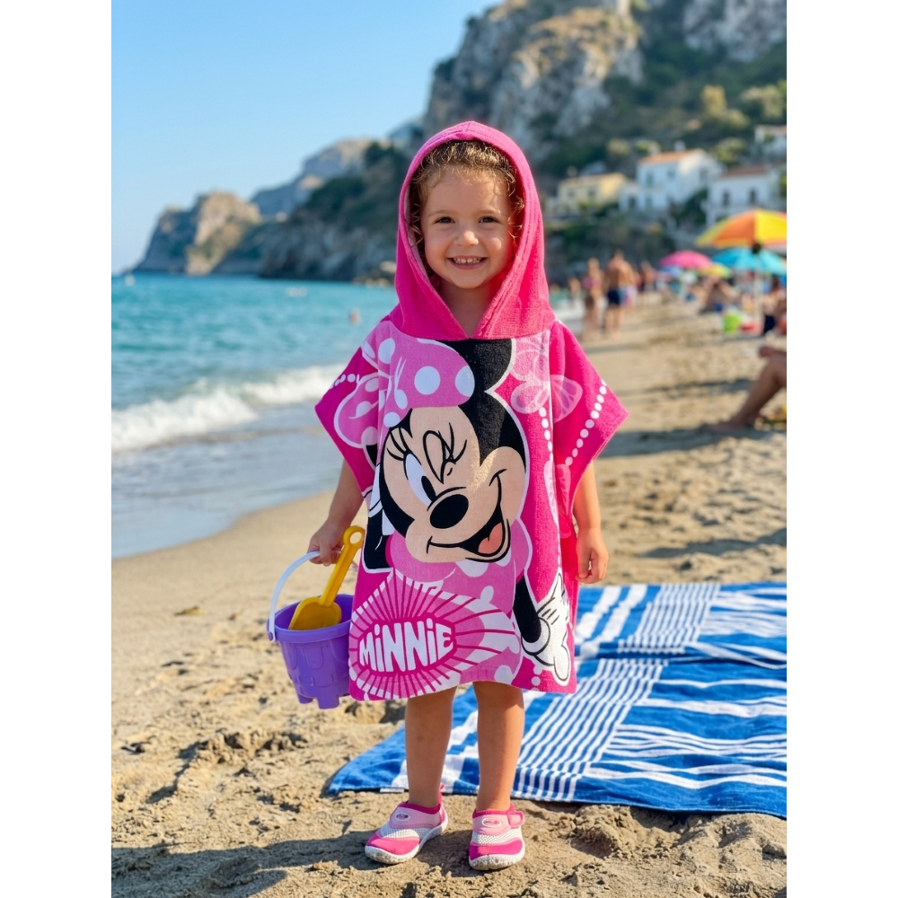 PONCHO MARE MINNIE DISNEY 100 X 50 CM ACCAPPATOIO PER BAMBINI 100% PL - MIN2063