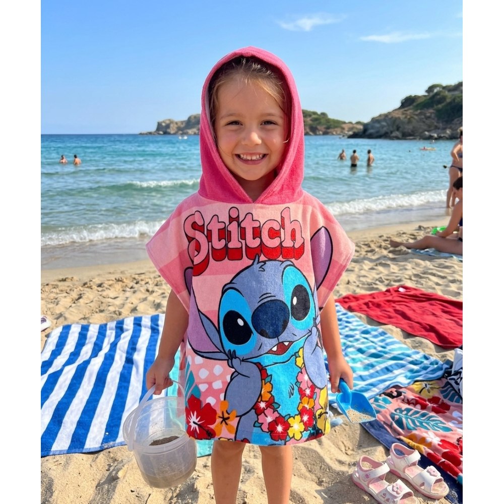 PONCHO MARE STITCH DISNEY 100 X 50 CM ACCAPPATOIO PER BAMBINI 100% PL - STI2079