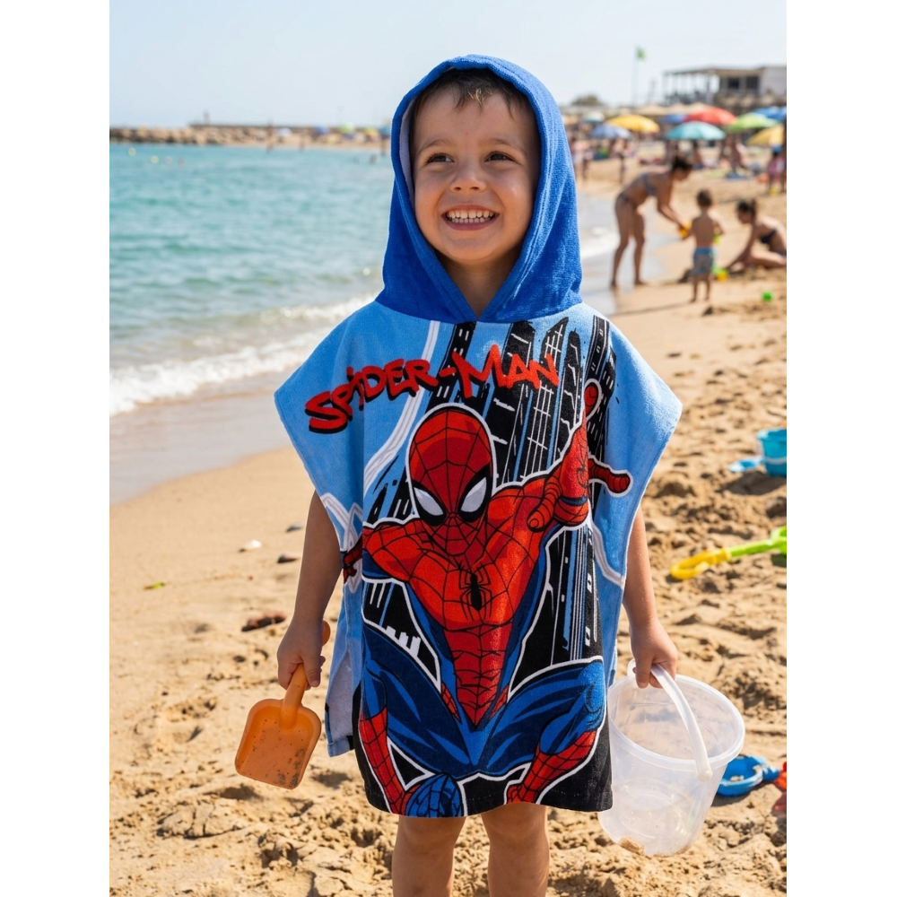 PONCHO MARE SPIDERMAN MARVEL 100 X 50 CM ACCAPPATOIO PER BAMBINI 100% PL - SPM2059