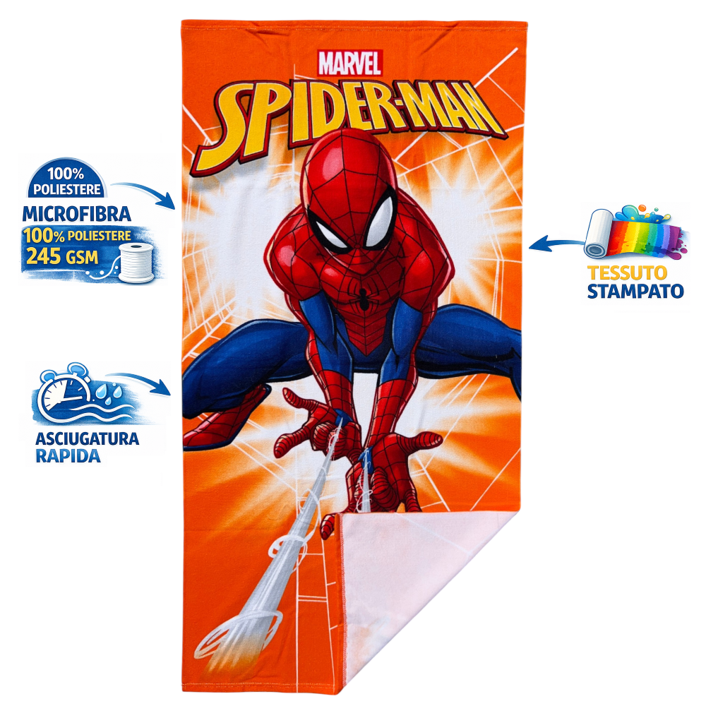 TELO MARE SPIDERMAN MARVEL ASCIUGAMANO PER BAMBINI IN MICROFIBRA CM 140X70 - JE11532AD