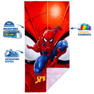 TELO MARE SPIDERMAN MARVEL ASCIUGAMANO PER BAMBINI IN MICROFIBRA CM 140X70 - JE12669AD